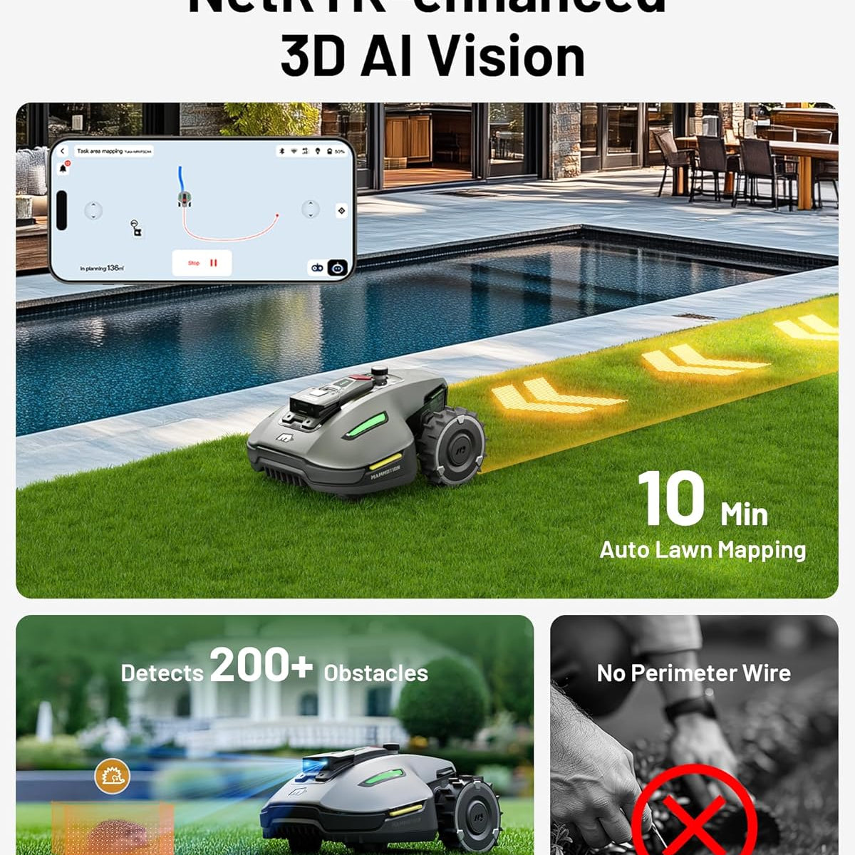 Mammotion YUKA mini 800H Robotic Lawn Mower, Reception 0.2 Acre, No Wire, No RTK Installation, Free NetRTK+AI Vision Positioning, 50% Slope, 15 Mowing Zones, Cutting Height 2''~3.5''