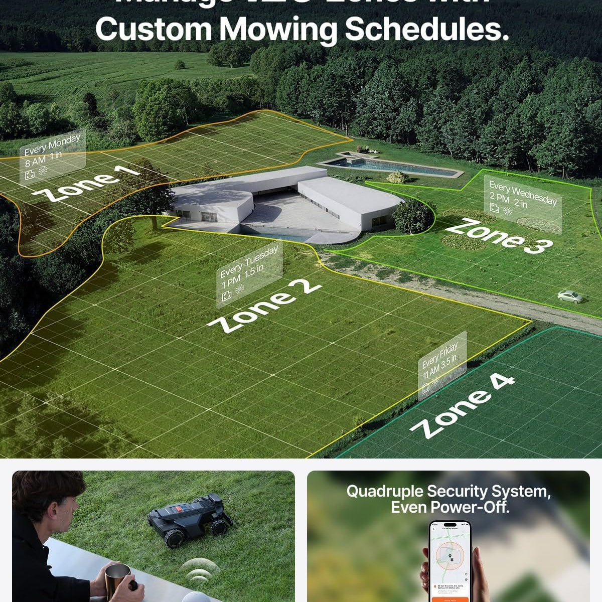 Segway Navimow X430 Robot Lawn Mower Wire Free, for up to 1 Acre, 4WD for 84% Slopes, Zero-Turn for Damage-Free Mowing, ORV-Tuned Lawnmower, MowMentum with 2 × 180W Motors, 0.75–4 in Cutting Height