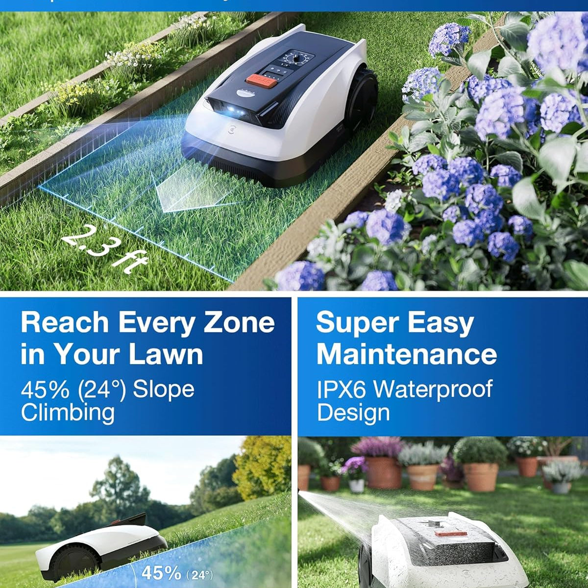 ECOVACS Goat O1000 RTK Robot Lawn Mower, Perimeter Wire Free Vision Robotic Lawnmower for 1/4 Acres Lawn, Automated Mapping, APP Control, 3D Obstacle Avoidance, Zero-Edge Cutting