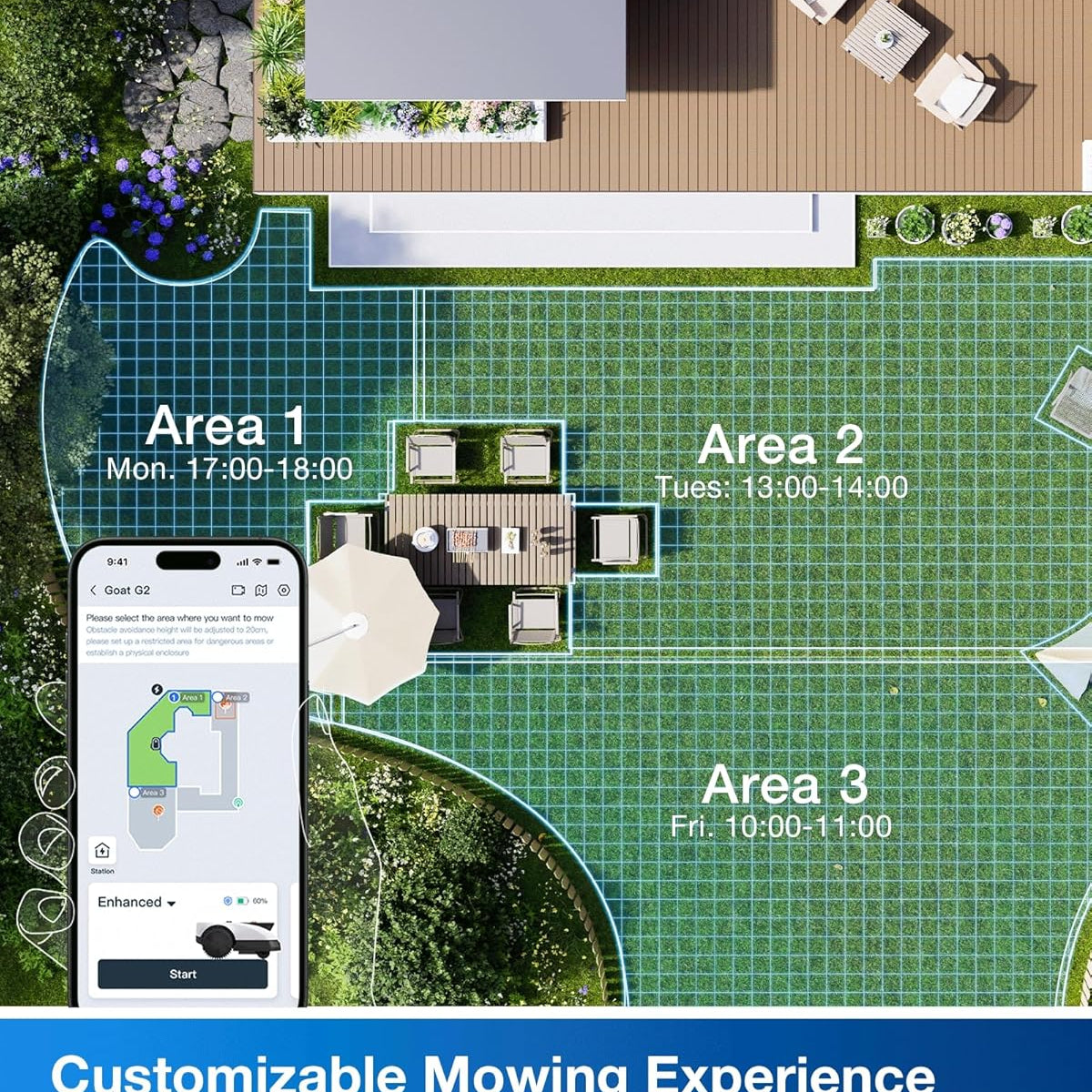 ECOVACS Goat O1000 RTK Robot Lawn Mower, Perimeter Wire Free Vision Robotic Lawnmower for 1/4 Acres Lawn, Automated Mapping, APP Control, 3D Obstacle Avoidance, Zero-Edge Cutting