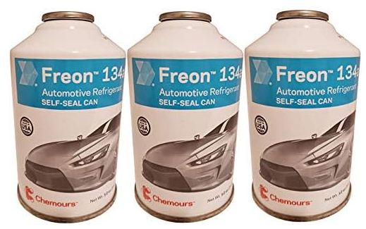 Chemours R-134a Refrigerant – 3-Pack (12oz Self-Sealing Cans) with Gauge, MVAC Use – Made in USA