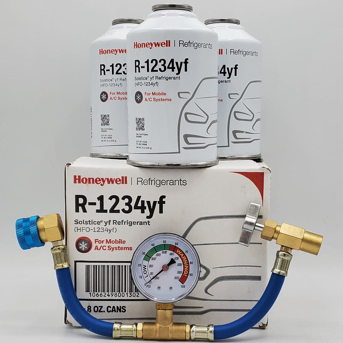 Honeywell R-1234yf Refrigerant – 3 Cans (8oz Each) with HD Brass Can Tap – Made in USA
